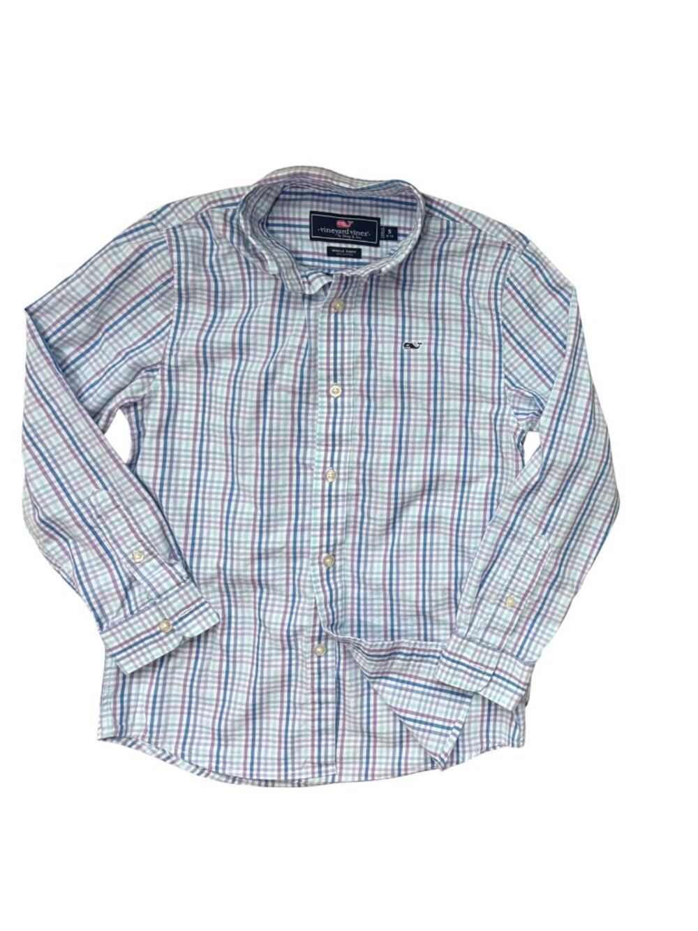 Vineyard Vines Boys Pastel Plaid Long Sleeve Button Down Whale Shirt Size 8-10